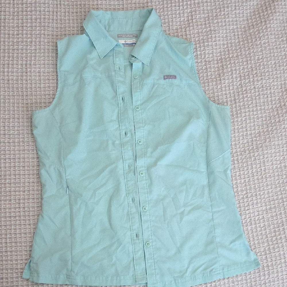 Columbia Sleeveless Button-Up Top Light Aqua